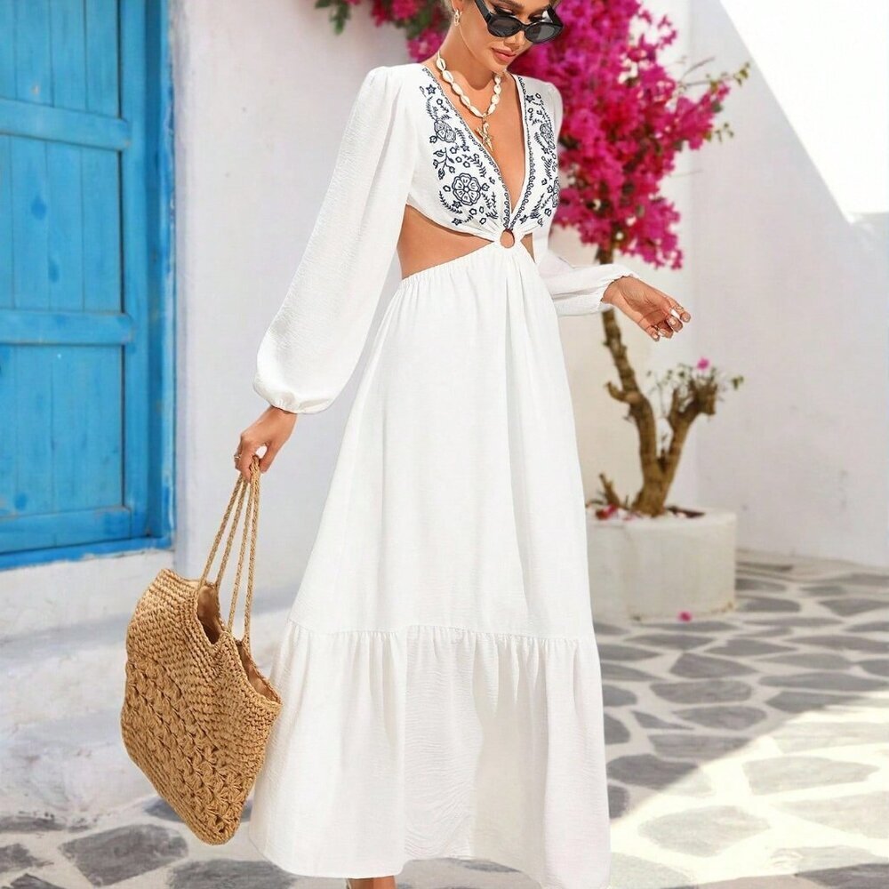 Blue And White Boho Women's Dresses - Picture 5 of 7